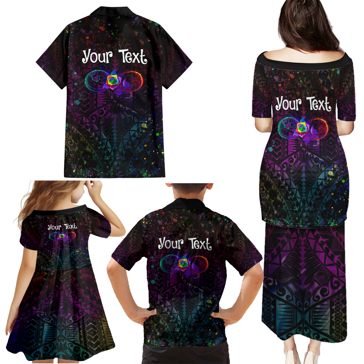 I See Your True Colors Personalised Family Matching Puletasi and Hawaiian Shirt Autism Awareness LT05 - Polynesian Pride
