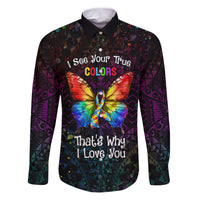 I See Your True Colors Personalised Family Matching Puletasi and Hawaiian Shirt Autism Awareness LT05 Dad's Shirt - Long Sleeve Black - Polynesian Pride
