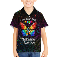 I See Your True Colors Personalised Family Matching Short Sleeve Bodycon Dress and Hawaiian Shirt Autism Awareness LT05 Son's Shirt Black - Polynesian Pride