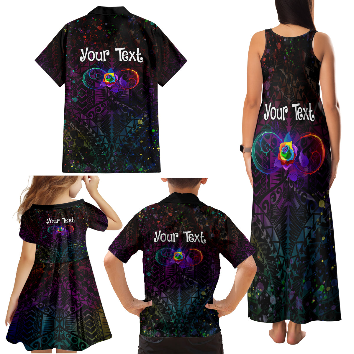 I See Your True Colors Personalised Family Matching Tank Maxi Dress and Hawaiian Shirt Autism Awareness LT05 - Polynesian Pride