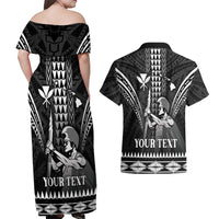 Personalised Hawaii Happy King Kamehameha Day Couples Matching Off Shoulder Maxi Dress and Hawaiian Shirt Kakau Pattern LT05 - Polynesian Pride