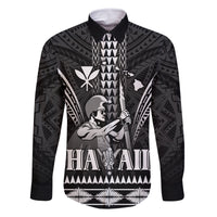 Personalised Hawaii Happy King Kamehameha Day Family Matching Long Sleeve Bodycon Dress and Hawaiian Shirt Kakau Pattern LT05 Dad's Shirt - Long Sleeve Black - Polynesian Pride