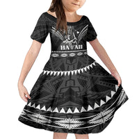 Personalised Hawaii Happy King Kamehameha Day Family Matching Off Shoulder Maxi Dress and Hawaiian Shirt Kakau Pattern LT05 Daughter's Dress Black - Polynesian Pride