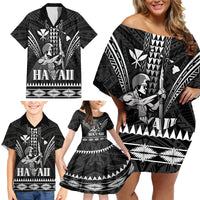 Personalised Hawaii Happy King Kamehameha Day Family Matching Off Shoulder Short Dress and Hawaiian Shirt Kakau Pattern LT05 - Polynesian Pride