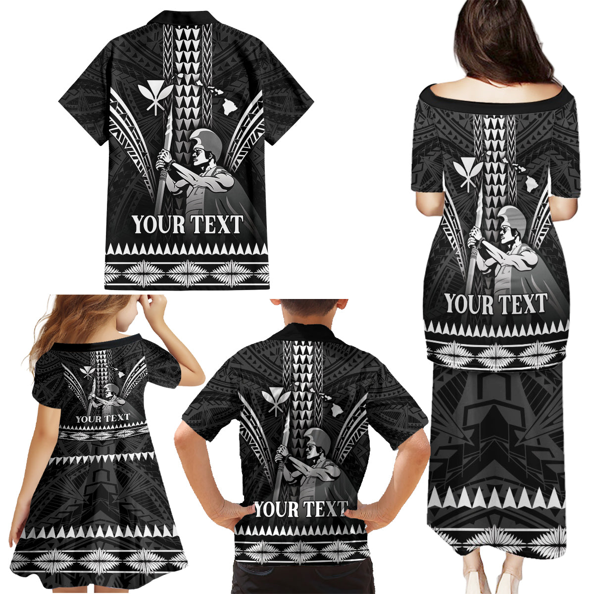 Personalised Hawaii Happy King Kamehameha Day Family Matching Puletasi and Hawaiian Shirt Kakau Pattern LT05 - Polynesian Pride