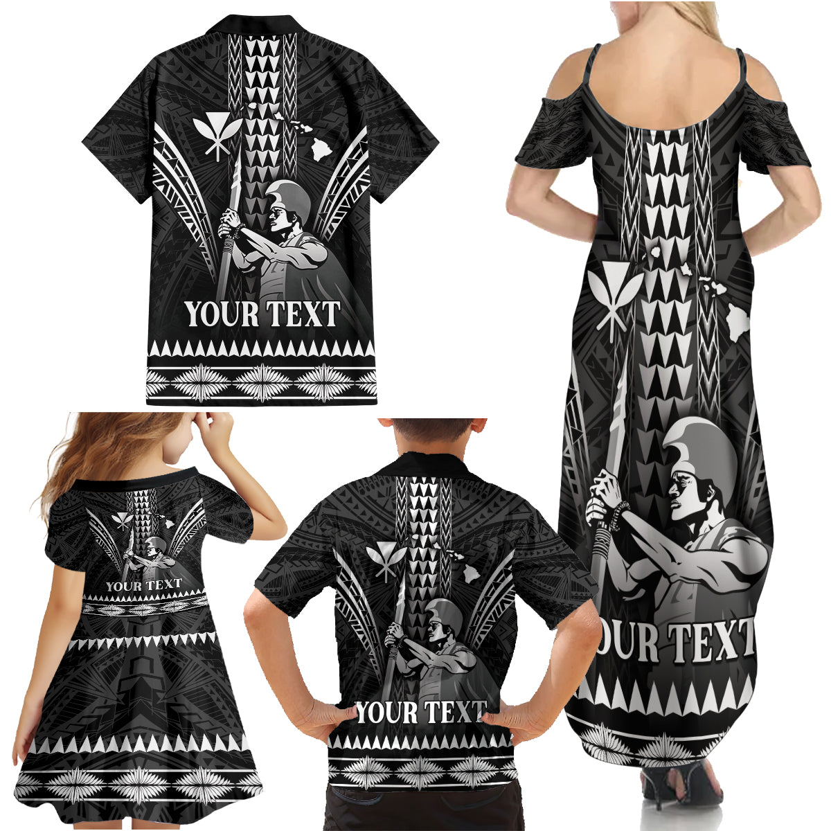 Personalised Hawaii Happy King Kamehameha Day Family Matching Summer Maxi Dress and Hawaiian Shirt Kakau Pattern LT05 - Polynesian Pride