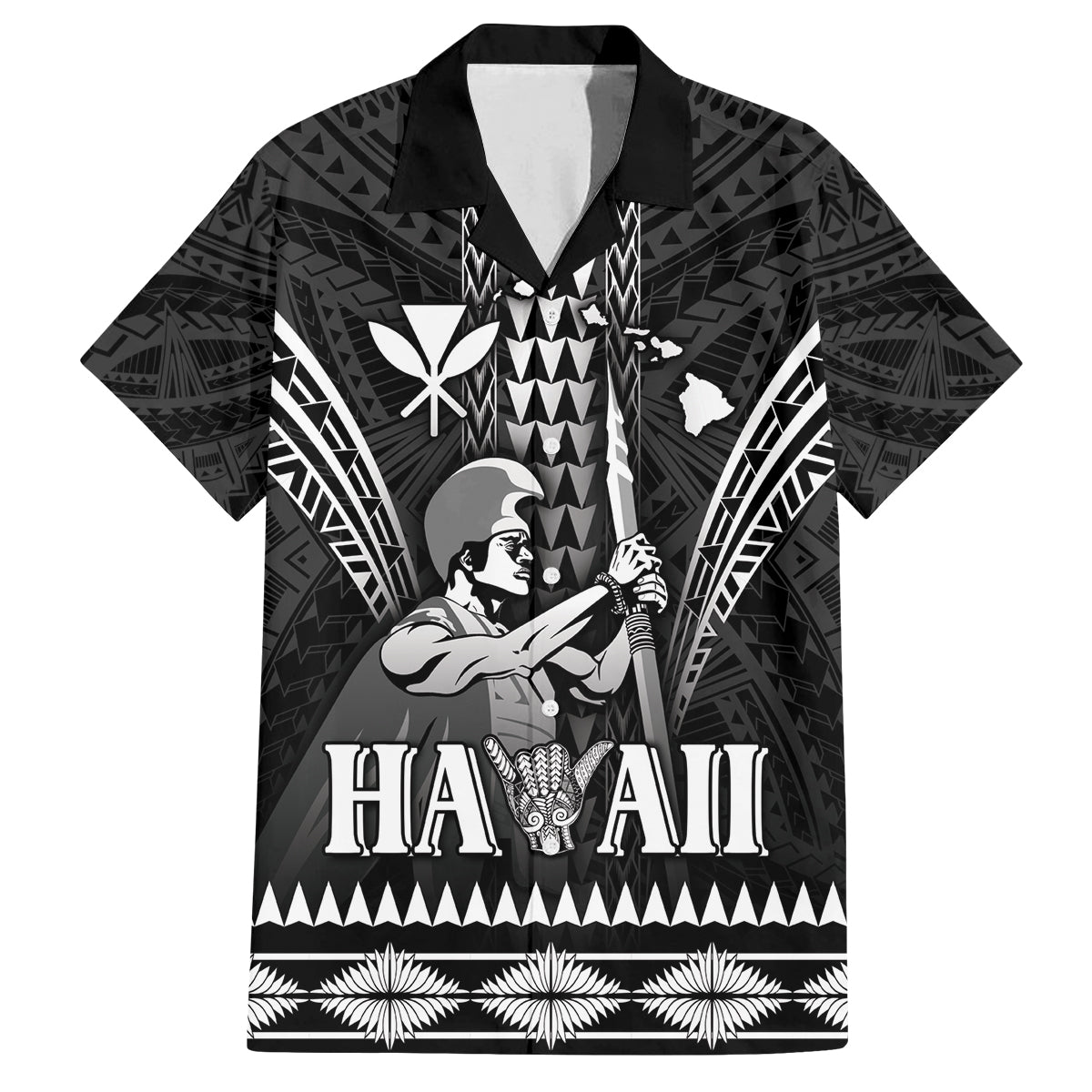 Personalised Hawaii Happy King Kamehameha Day Family Matching Summer Maxi Dress and Hawaiian Shirt Kakau Pattern LT05 Dad's Shirt - Short Sleeve Black - Polynesian Pride
