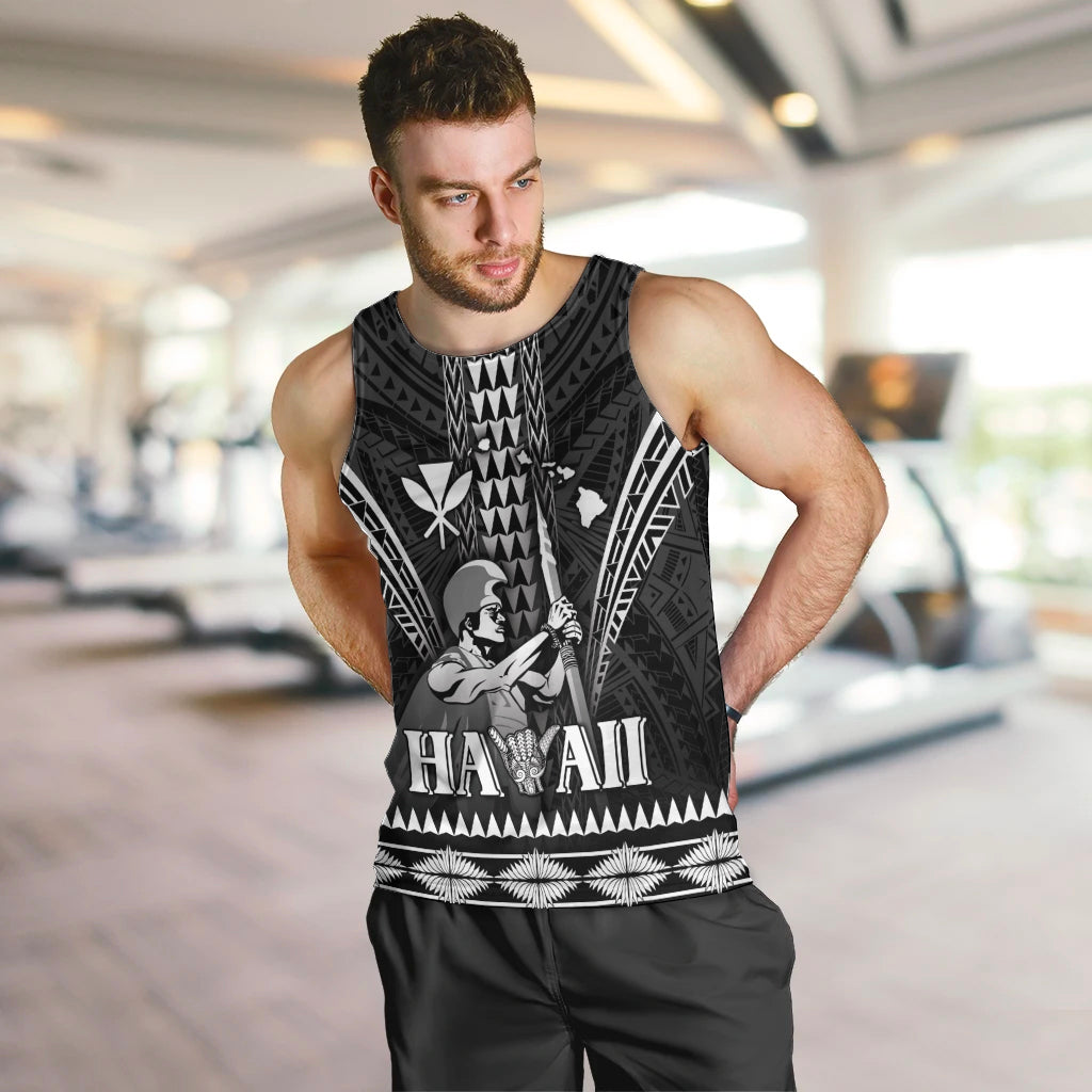 Personalised Hawaii Happy King Kamehameha Day Men Tank Top Kakau Pattern LT05 Black - Polynesian Pride