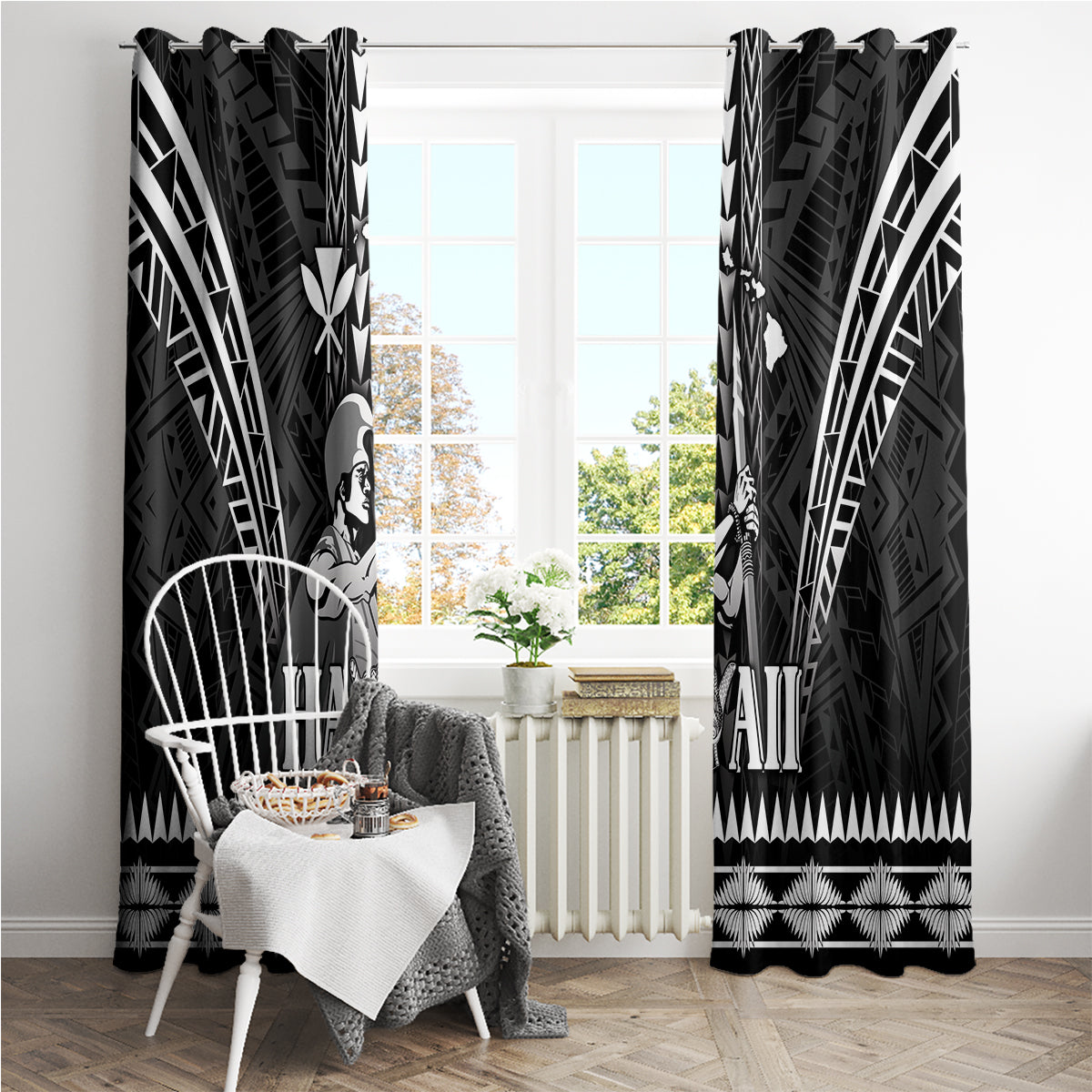 Hawaii Happy King Kamehameha Day Window Curtain Kakau Pattern