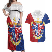 Personalised Philippines Independence Day Couples Matching Off Shoulder Maxi Dress and Hawaiian Shirt Maligayang Araw ng Kalayaan Filipino Carabao LT05 Red - Polynesian Pride