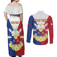 Personalised Philippines Independence Day Couples Matching Off Shoulder Maxi Dress and Long Sleeve Button Shirt Maligayang Araw ng Kalayaan Filipino Carabao LT05 - Polynesian Pride