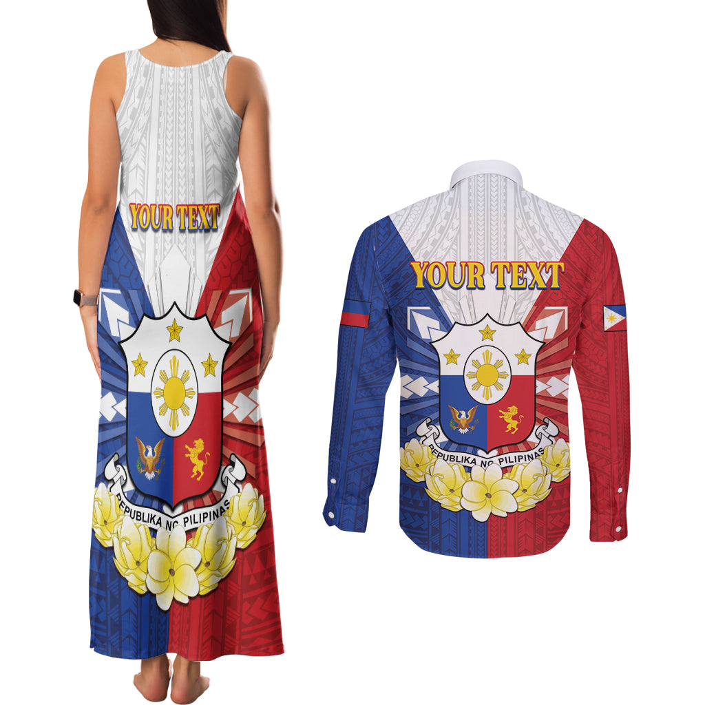 Personalised Philippines Independence Day Couples Matching Tank Maxi Dress and Long Sleeve Button Shirt Maligayang Araw ng Kalayaan Filipino Carabao LT05 - Polynesian Pride