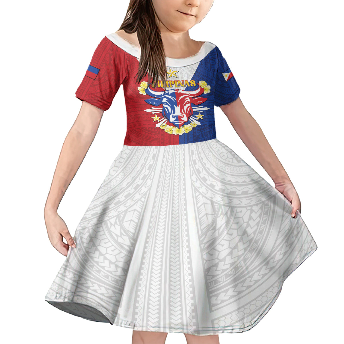 Personalised Philippines Independence Day Family Matching Mermaid Dress and Hawaiian Shirt Maligayang Araw ng Kalayaan Filipino Carabao LT05 Daughter's Dress Red - Polynesian Pride