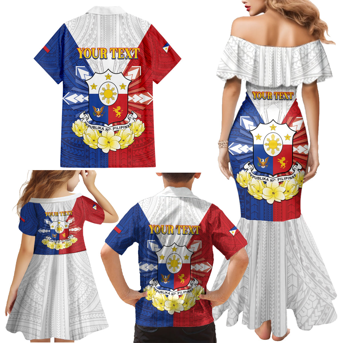 Personalised Philippines Independence Day Family Matching Mermaid Dress and Hawaiian Shirt Maligayang Araw ng Kalayaan Filipino Carabao LT05 - Polynesian Pride