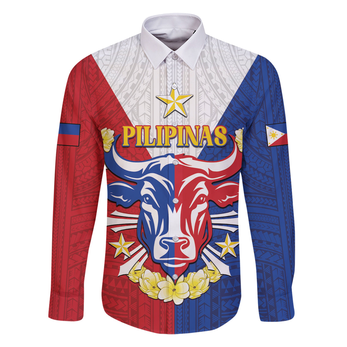 Personalised Philippines Independence Day Family Matching Mermaid Dress and Hawaiian Shirt Maligayang Araw ng Kalayaan Filipino Carabao LT05 Dad's Shirt - Long Sleeve Red - Polynesian Pride