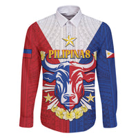 Personalised Philippines Independence Day Family Matching Mermaid Dress and Hawaiian Shirt Maligayang Araw ng Kalayaan Filipino Carabao LT05 Dad's Shirt - Long Sleeve Red - Polynesian Pride