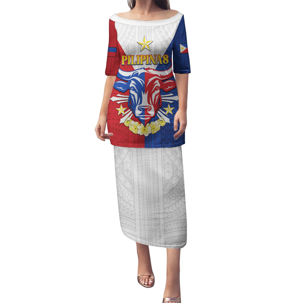 Personalised Philippines Independence Day Family Matching Puletasi and Hawaiian Shirt Maligayang Araw ng Kalayaan Filipino Carabao LT05 Mom's Dress Red - Polynesian Pride