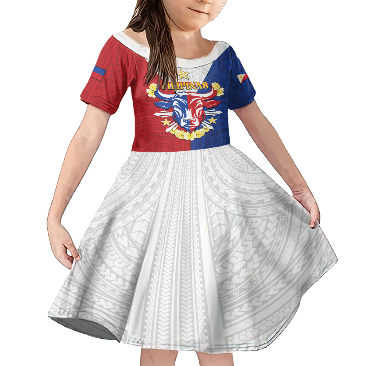 Personalised Philippines Independence Day Family Matching Short Sleeve Bodycon Dress and Hawaiian Shirt Maligayang Araw ng Kalayaan Filipino Carabao LT05 Daughter's Dress Red - Polynesian Pride