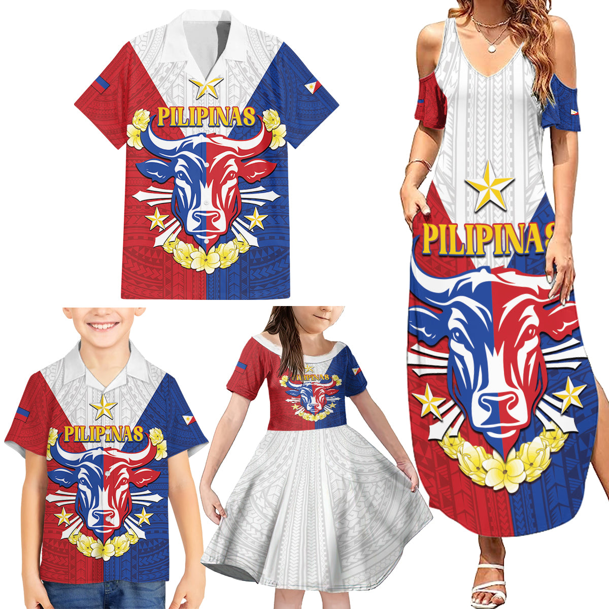 Personalised Philippines Independence Day Family Matching Summer Maxi Dress and Hawaiian Shirt Maligayang Araw ng Kalayaan Filipino Carabao LT05 - Polynesian Pride