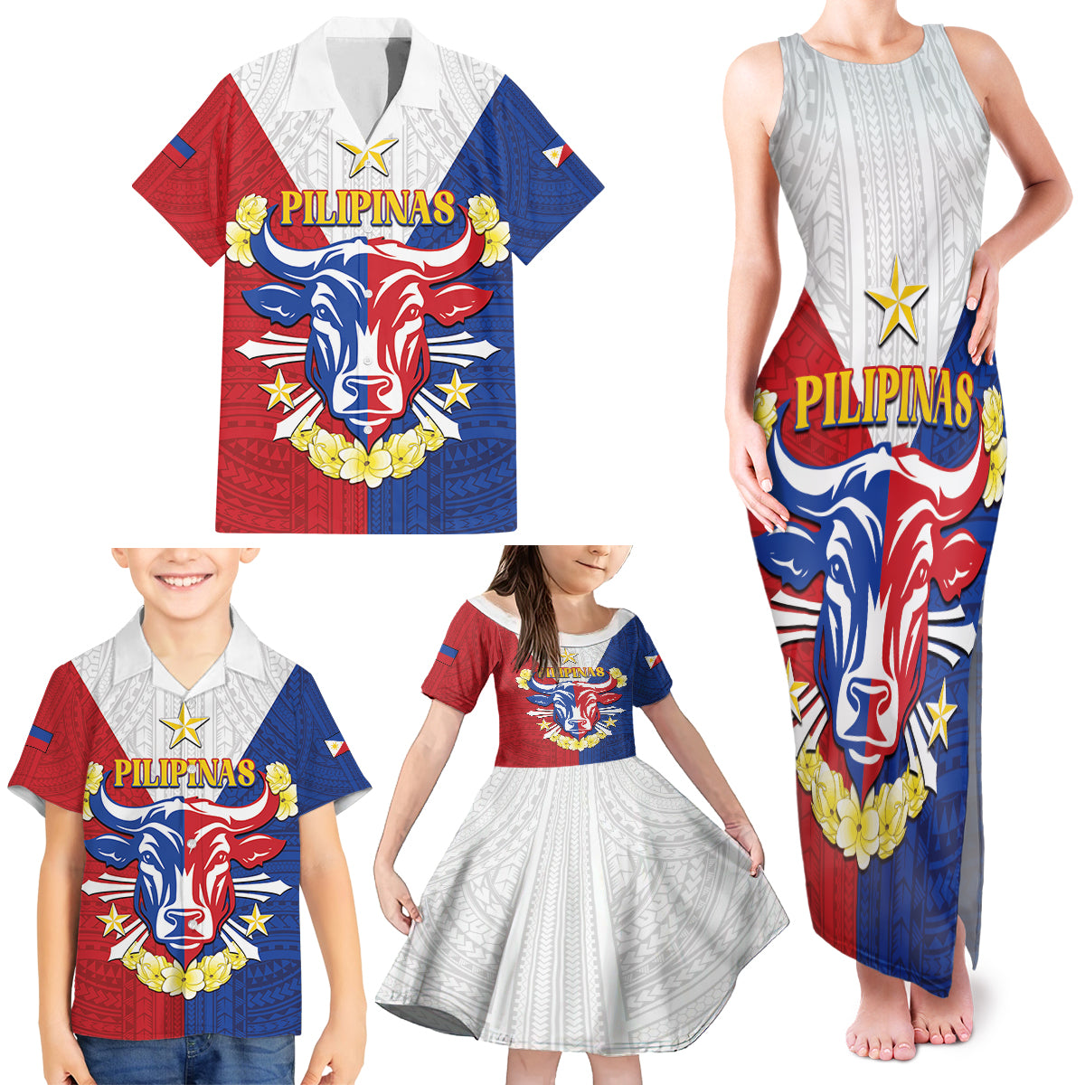 Personalised Philippines Independence Day Family Matching Tank Maxi Dress and Hawaiian Shirt Maligayang Araw ng Kalayaan Filipino Carabao LT05 - Polynesian Pride