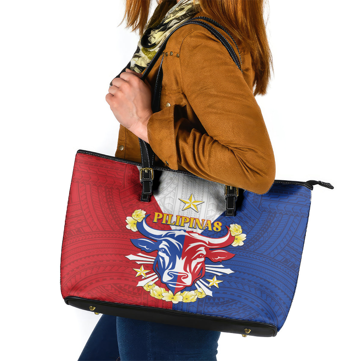 Philippines Independence Day Leather Tote Bag Maligayang Araw ng Kalayaan Filipino Carabao LT05 Red - Polynesian Pride