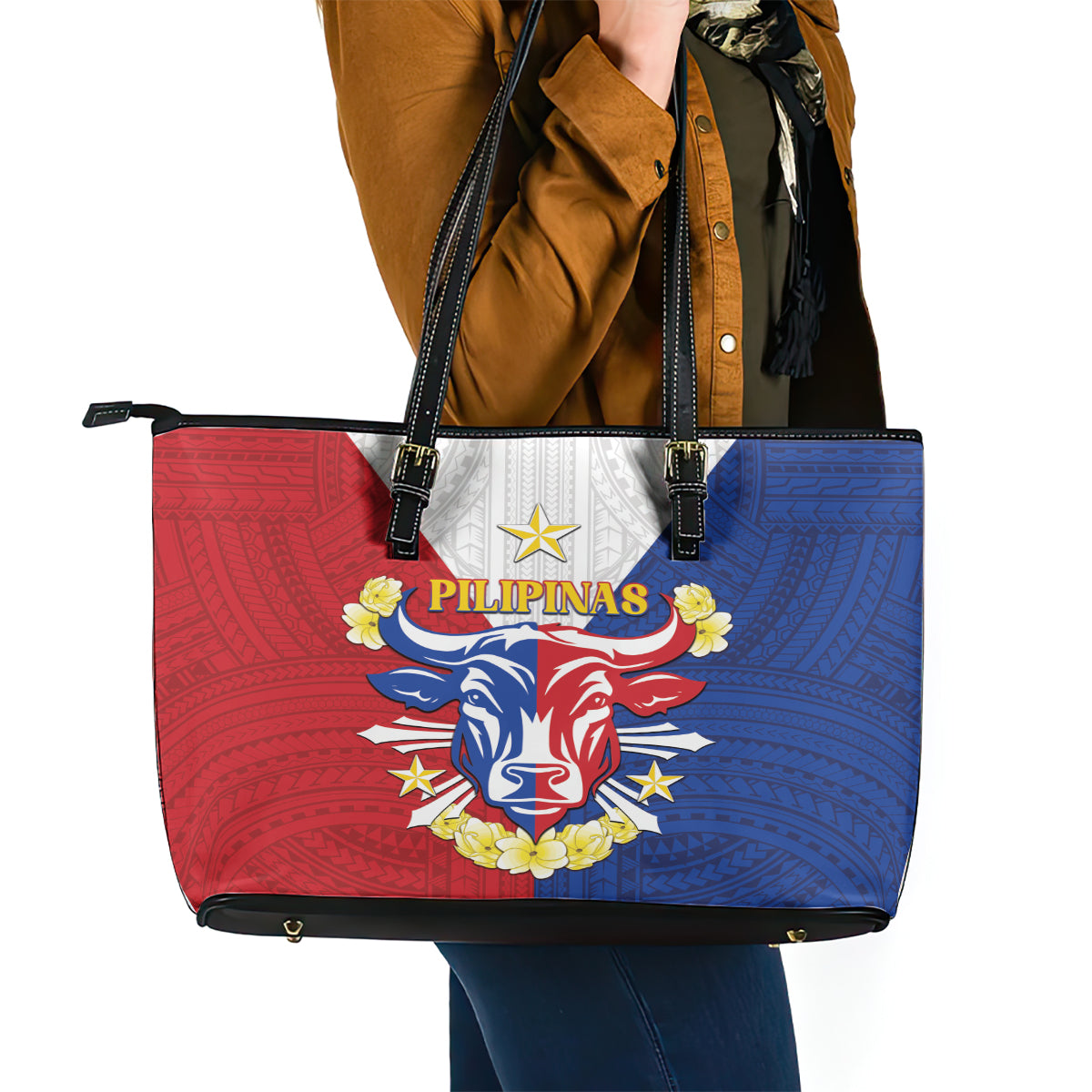 Philippines Independence Day Leather Tote Bag Maligayang Araw ng Kalayaan Filipino Carabao LT05 - Polynesian Pride