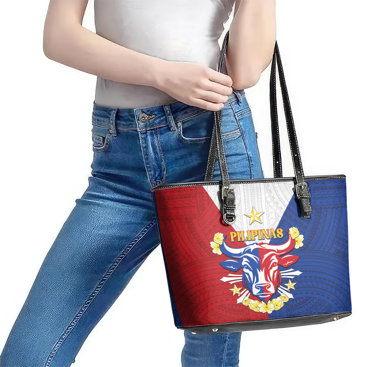 Philippines Independence Day Leather Tote Bag Maligayang Araw ng Kalayaan Filipino Carabao LT05 - Polynesian Pride
