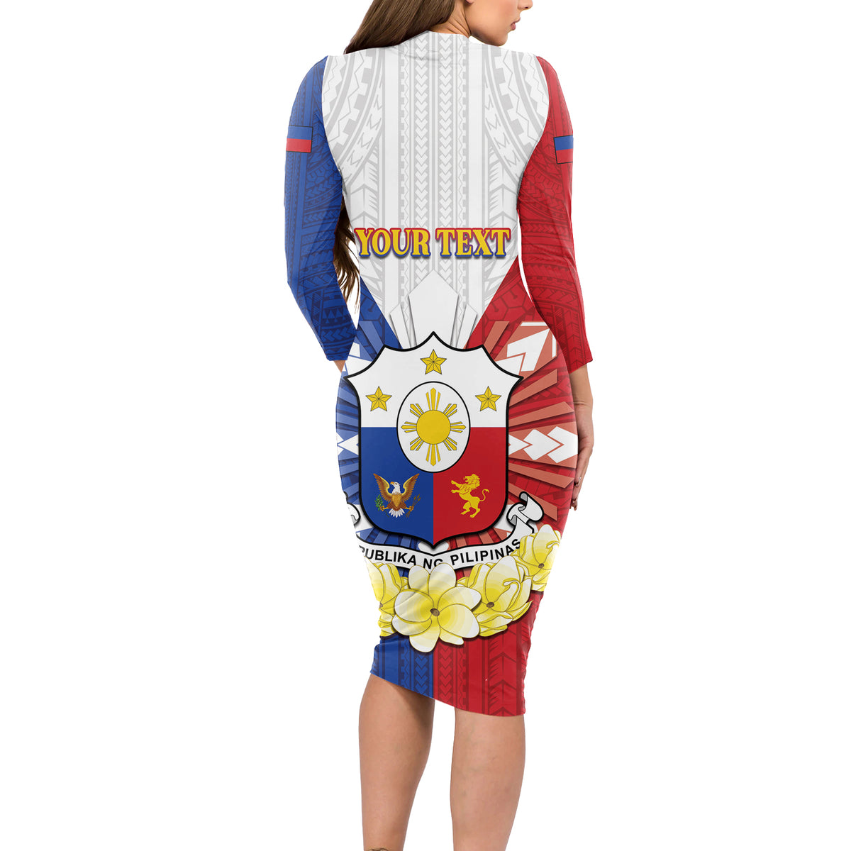 Personalised Philippines Independence Day Long Sleeve Bodycon Dress Maligayang Araw ng Kalayaan Filipino Carabao LT05 - Polynesian Pride