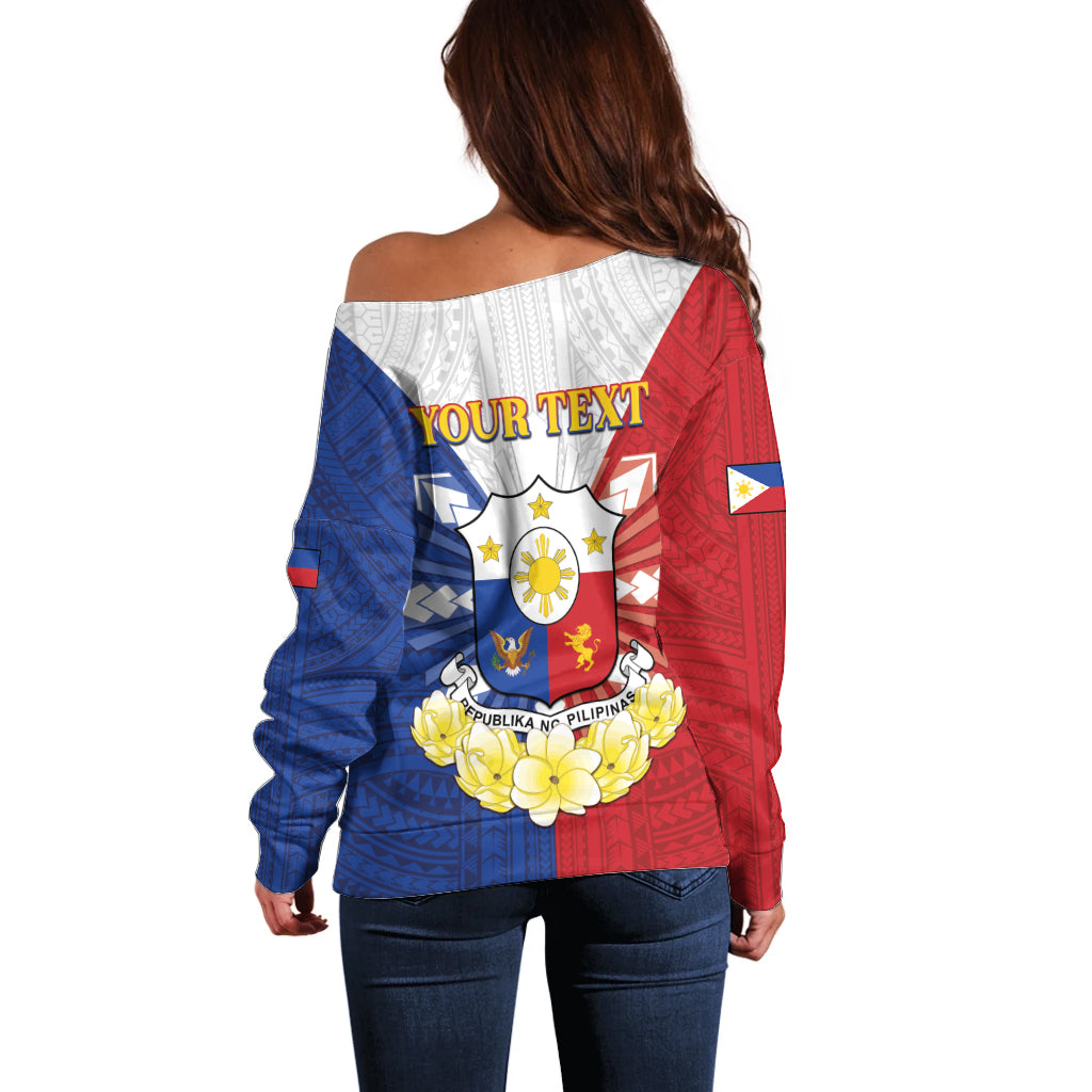 Personalised Philippines Independence Day Off Shoulder Sweater Maligayang Araw ng Kalayaan Filipino Carabao LT05 - Polynesian Pride