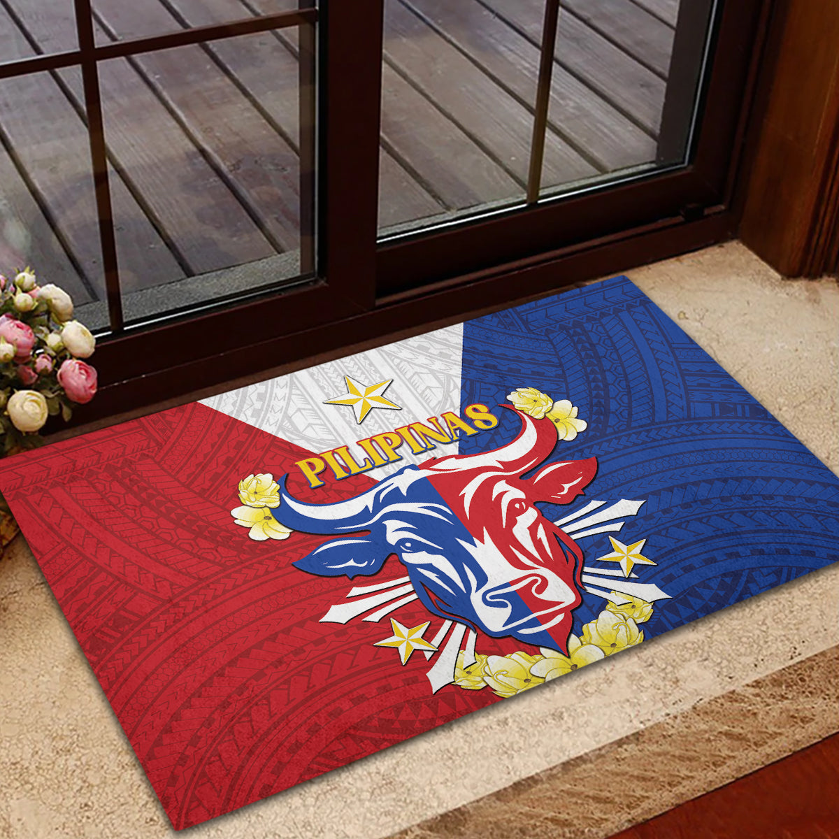 Philippines Independence Day Rubber Doormat Maligayang Araw ng Kalayaan Filipino Carabao LT05 - Polynesian Pride