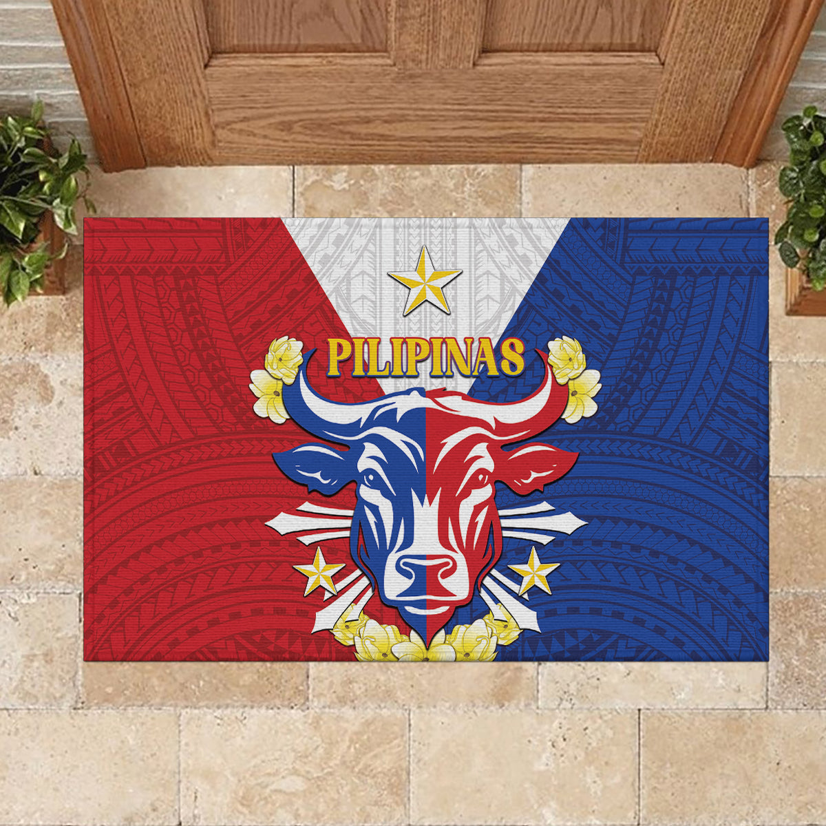 Philippines Independence Day Rubber Doormat Maligayang Araw ng Kalayaan Filipino Carabao LT05 - Polynesian Pride