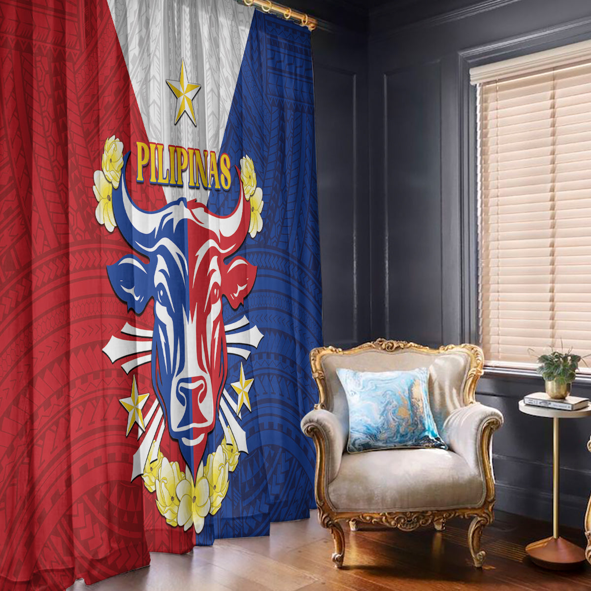 Philippines Independence Day Window Curtain Maligayang Araw ng Kalayaan Filipino Carabao LT05 - Polynesian Pride