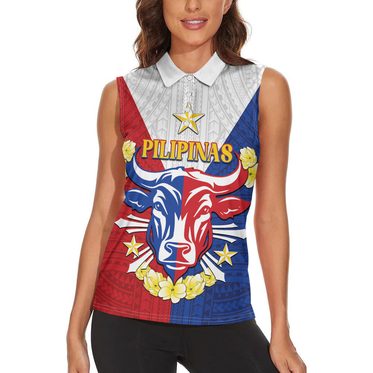 Personalised Philippines Independence Day Women Sleeveless Polo Shirt Maligayang Araw ng Kalayaan Filipino Carabao LT05 - Polynesian Pride