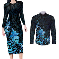 Matariki New Zealand Couples Matching Long Sleeve Bodycon Dress and Long Sleeve Button Shirt Maori Pattern Blue Galaxy LT05 Blue - Polynesian Pride