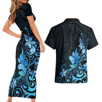 Matariki New Zealand Couples Matching Short Sleeve Bodycon Dress and Hawaiian Shirt Maori Pattern Blue Galaxy LT05 - Polynesian Pride