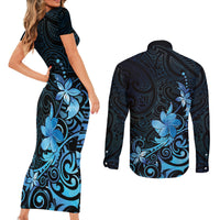 Matariki New Zealand Couples Matching Short Sleeve Bodycon Dress and Long Sleeve Button Shirt Maori Pattern Blue Galaxy LT05 - Polynesian Pride