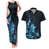 Matariki New Zealand Couples Matching Tank Maxi Dress and Hawaiian Shirt Maori Pattern Blue Galaxy LT05 Blue - Polynesian Pride