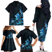 Matariki New Zealand Family Matching Off The Shoulder Long Sleeve Dress and Hawaiian Shirt Maori Pattern Blue Galaxy LT05 - Polynesian Pride