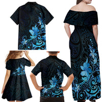 Matariki New Zealand Family Matching Off Shoulder Maxi Dress and Hawaiian Shirt Maori Pattern Blue Galaxy LT05 - Polynesian Pride