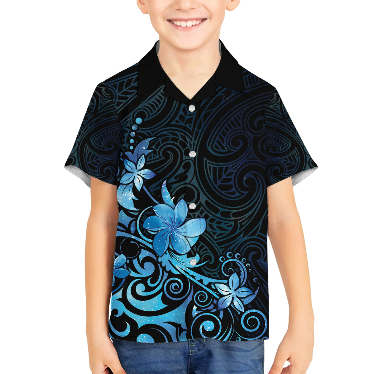 Matariki New Zealand Family Matching Off Shoulder Maxi Dress and Hawaiian Shirt Maori Pattern Blue Galaxy LT05 Son's Shirt Blue - Polynesian Pride