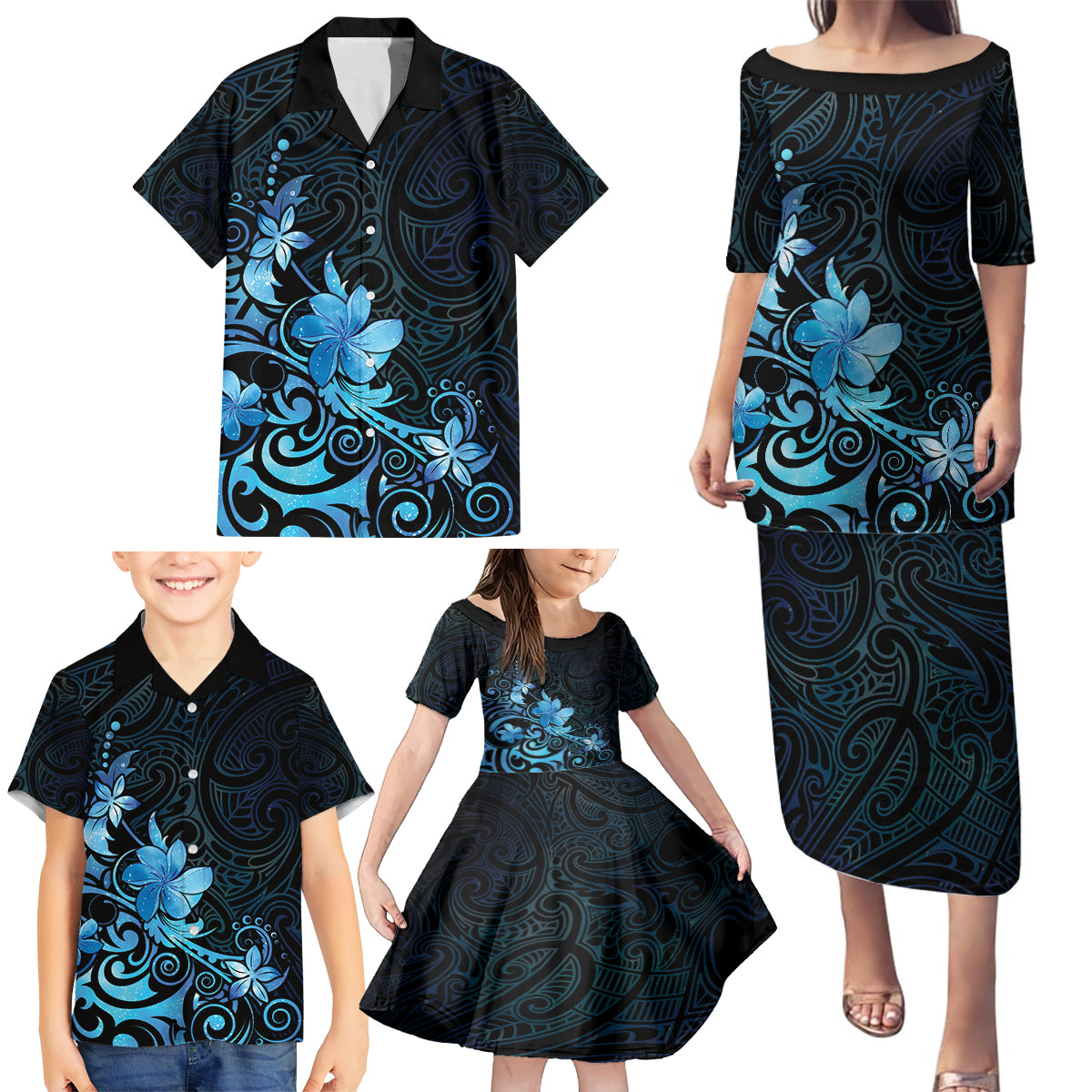 Matariki New Zealand Family Matching Puletasi and Hawaiian Shirt Maori Pattern Blue Galaxy LT05 - Polynesian Pride