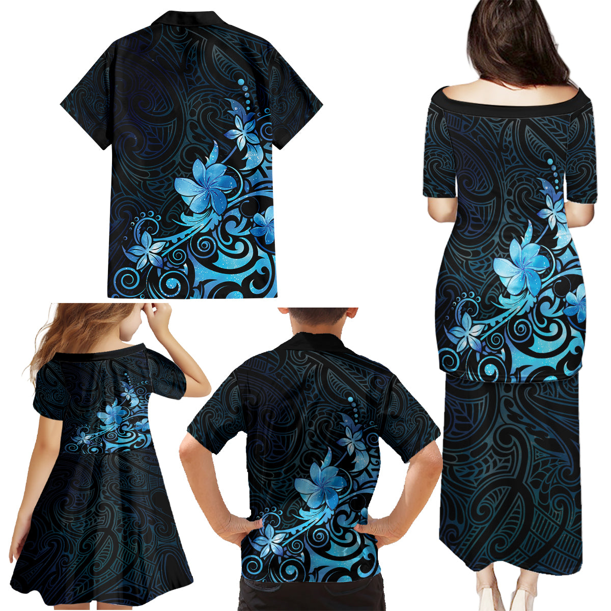 Matariki New Zealand Family Matching Puletasi and Hawaiian Shirt Maori Pattern Blue Galaxy LT05 - Polynesian Pride
