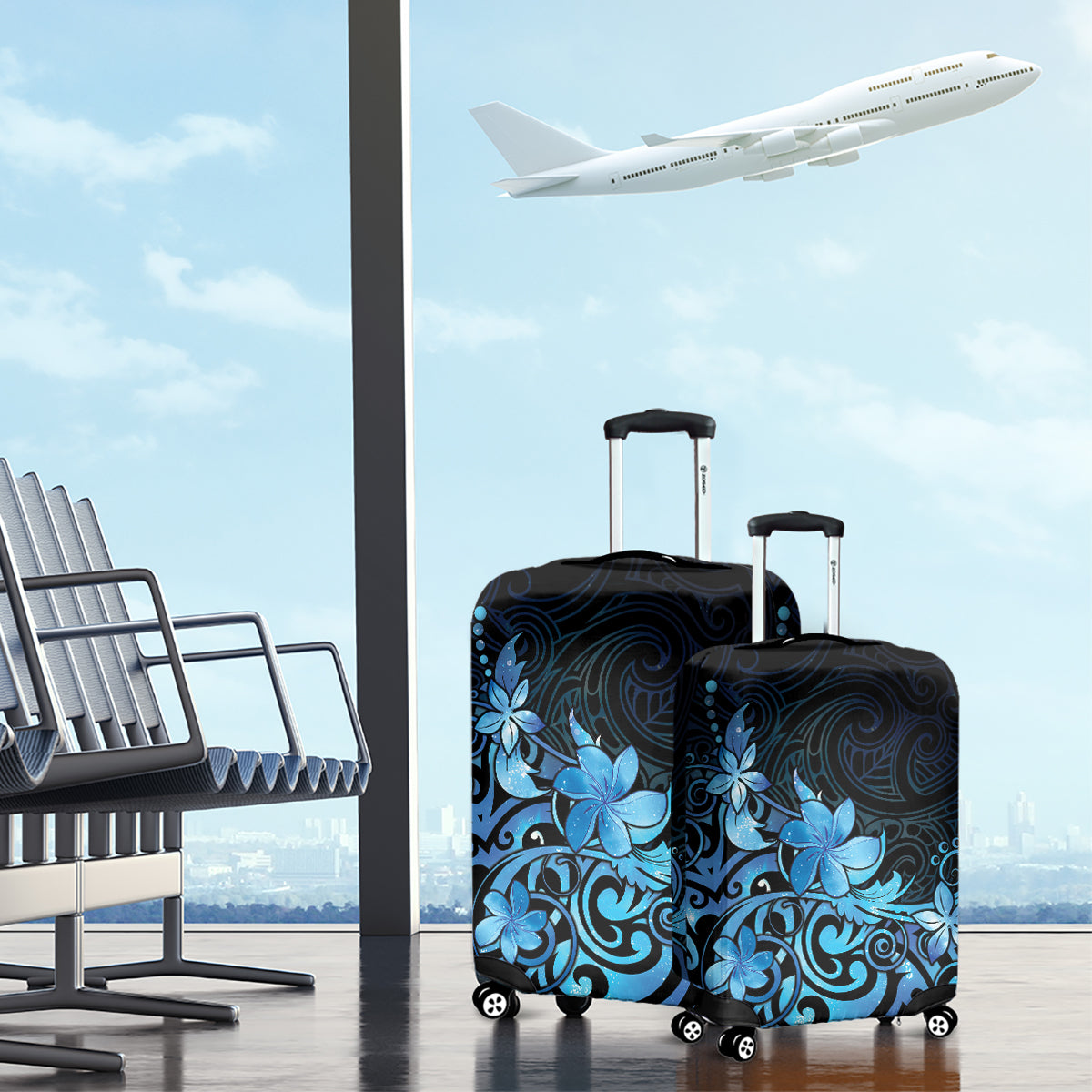 Matariki New Zealand Luggage Cover Maori Pattern Blue Galaxy
