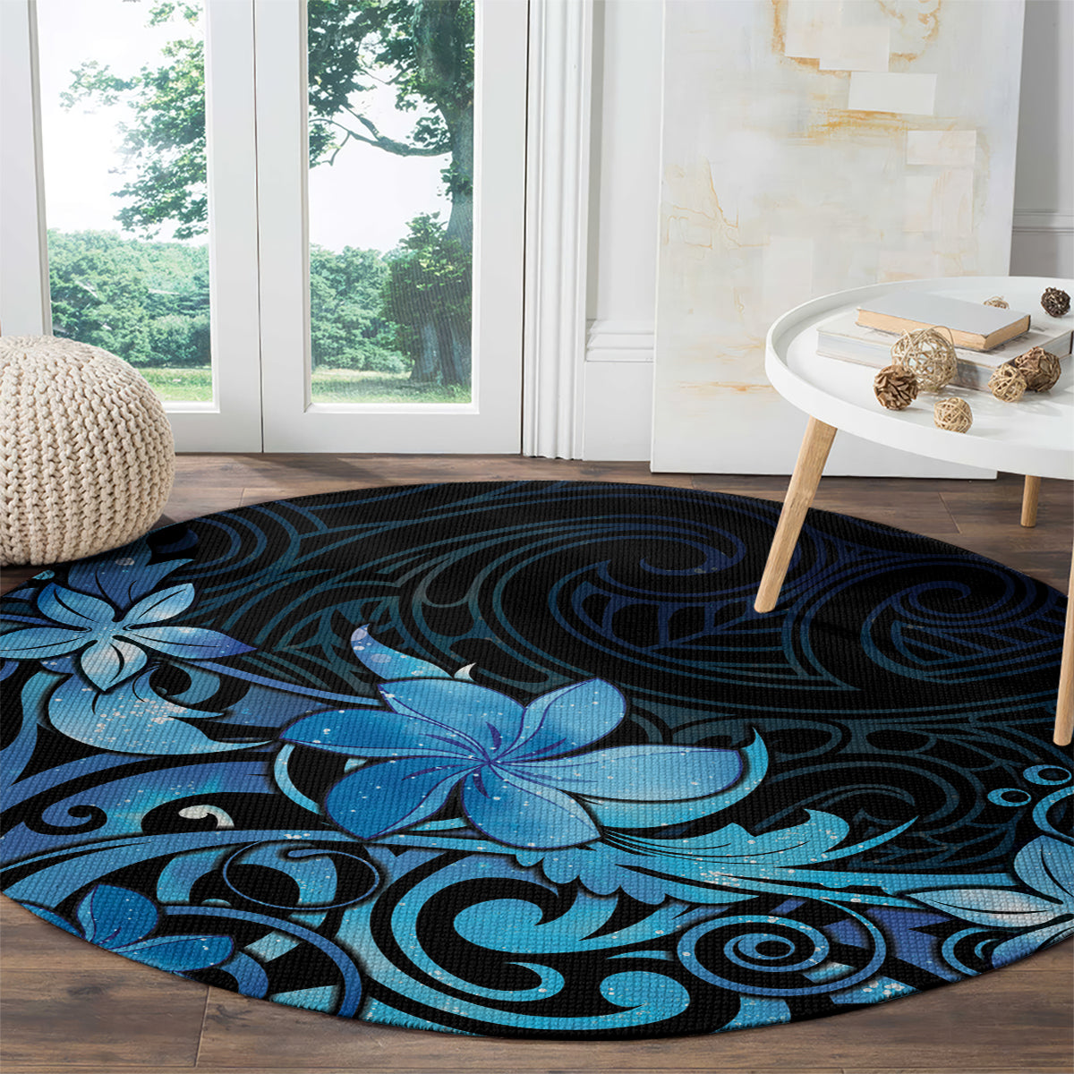 Matariki New Zealand Round Carpet Maori Pattern Blue Galaxy