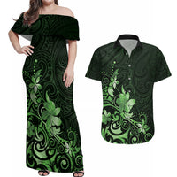 Matariki New Zealand Couples Matching Off Shoulder Maxi Dress and Hawaiian Shirt Maori Pattern Green Galaxy LT05 Green - Polynesian Pride