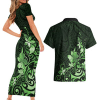 Matariki New Zealand Couples Matching Short Sleeve Bodycon Dress and Hawaiian Shirt Maori Pattern Green Galaxy LT05 - Polynesian Pride