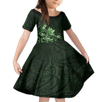 Matariki New Zealand Family Matching Long Sleeve Bodycon Dress and Hawaiian Shirt Maori Pattern Green Galaxy LT05 Daughter's Dress Green - Polynesian Pride