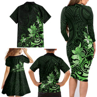 Matariki New Zealand Family Matching Long Sleeve Bodycon Dress and Hawaiian Shirt Maori Pattern Green Galaxy LT05 - Polynesian Pride