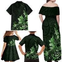 Matariki New Zealand Family Matching Off Shoulder Maxi Dress and Hawaiian Shirt Maori Pattern Green Galaxy LT05 - Polynesian Pride