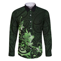 Matariki New Zealand Family Matching Off Shoulder Maxi Dress and Hawaiian Shirt Maori Pattern Green Galaxy LT05 Dad's Shirt - Long Sleeve Green - Polynesian Pride
